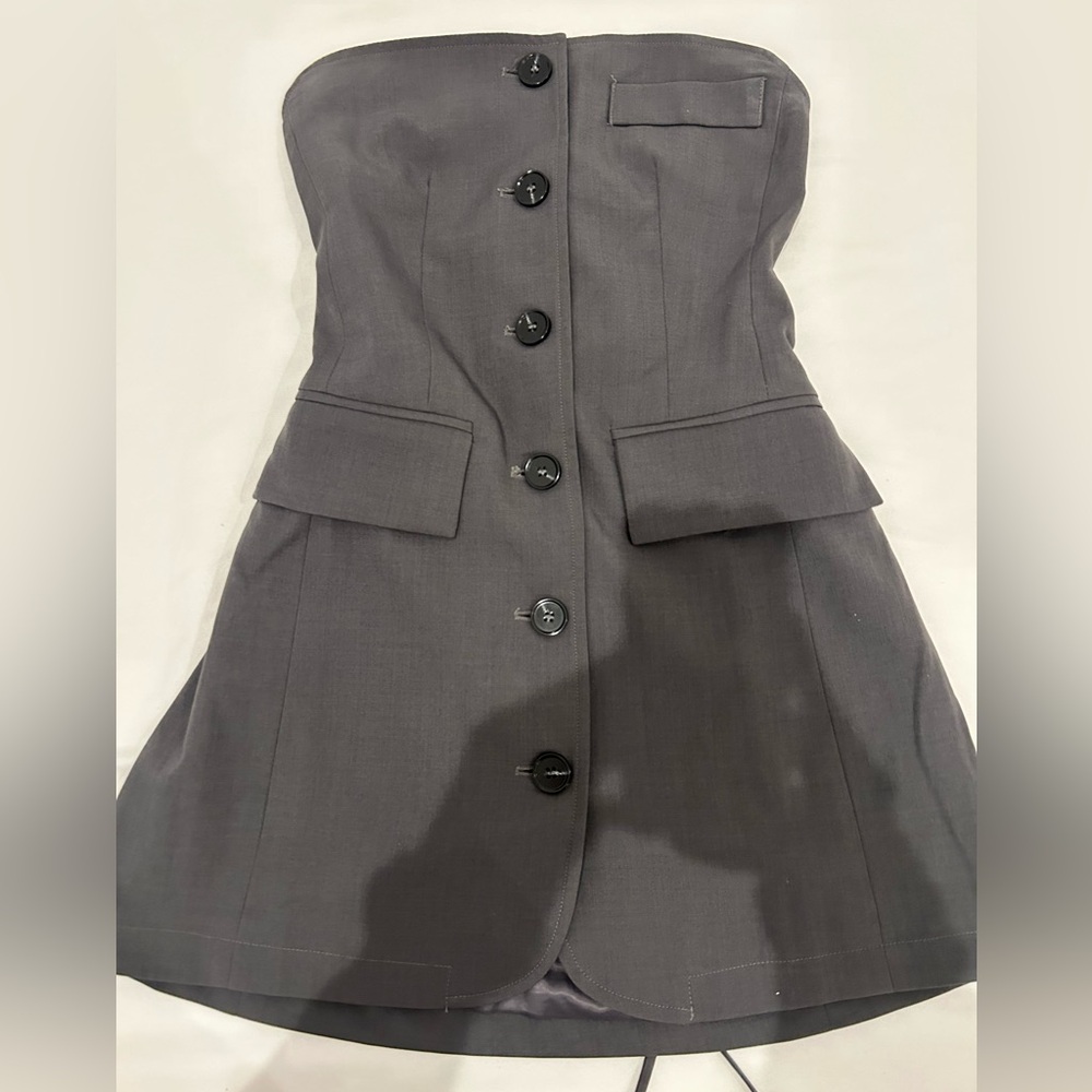 Isalis button strapless tie back grey dress